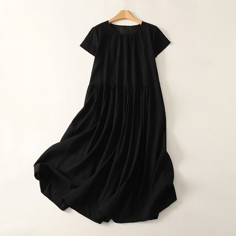 Buddha Stones Summer Casual Minimalist Solid Crew Neck Women's Short Sleeve Dresses With Pockets - Black - US12, UK/AU16, EU44 (2XL) - image 10