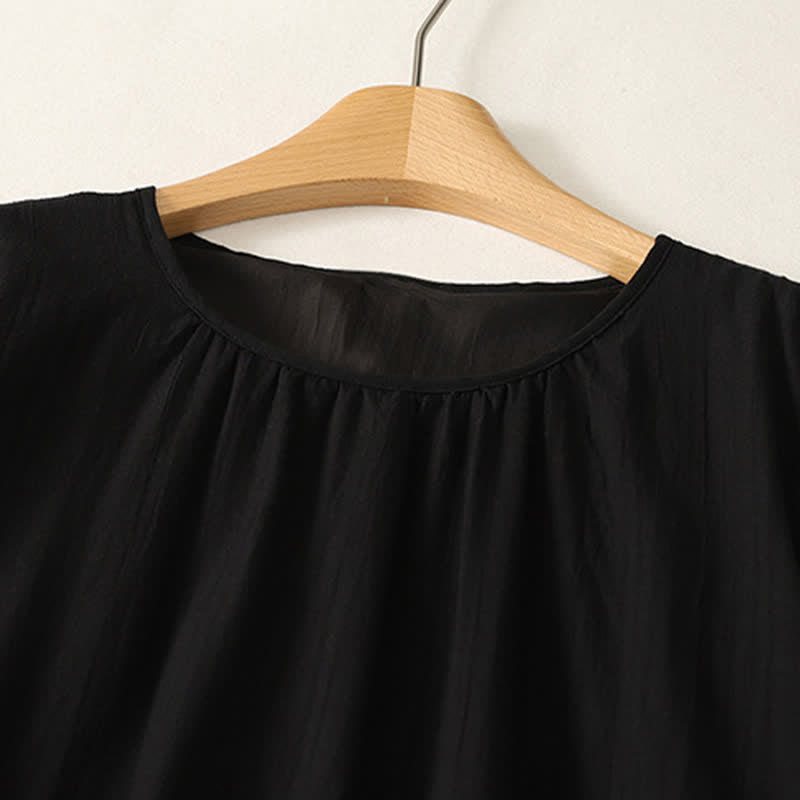 Buddha Stones Summer Casual Minimalist Solid Crew Neck Women's Short Sleeve Dresses With Pockets - image 11