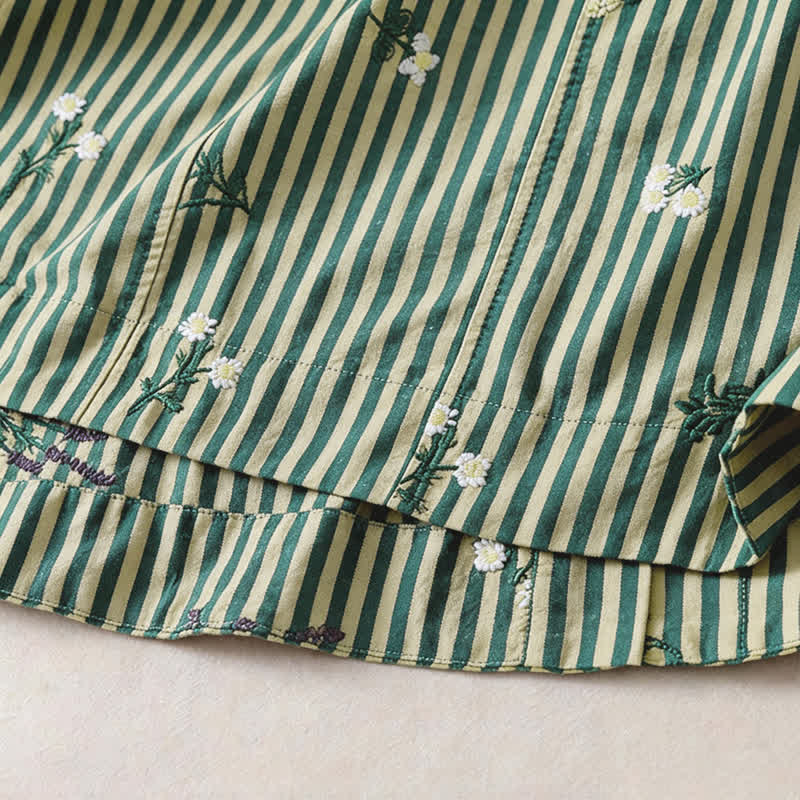 Buddha Stones Summer Casual Minimalist Green Striped Small Floral Women's Summer Sleeveless Dress - image 5