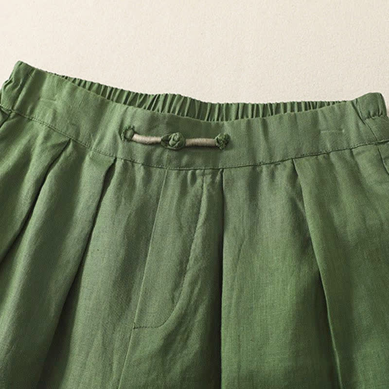 Buddha Stones Summer Casual Minimalist Solid Cropped Pants Pleated Women's Harem Pants With Pockets - image 14