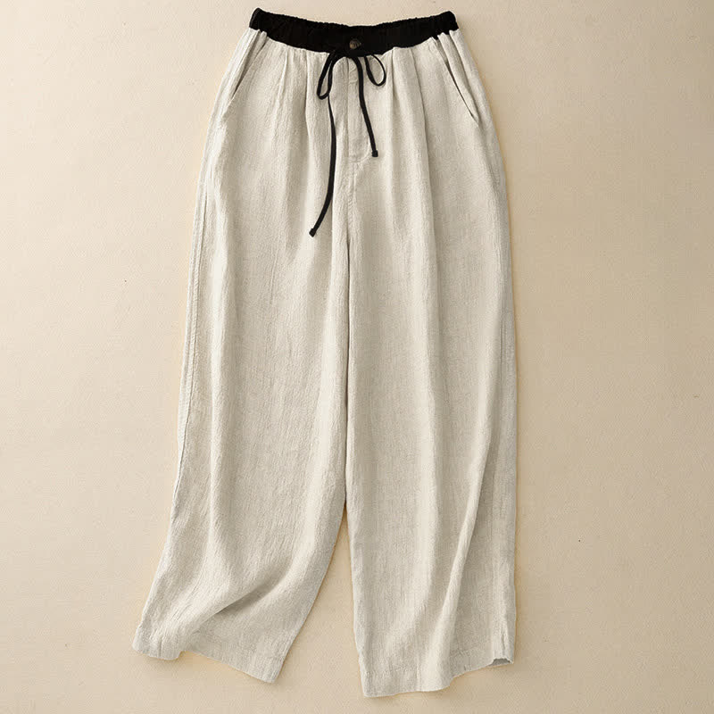 Buddha Stones Summer Casual Minimalist Drawstring Solid Ankle Pants Women's Straight Leg Pants With Pockets - Beige - US8-10, UK/AU12-14, EU40-42 (2XL) - image 9