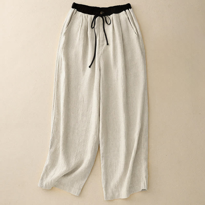 Buddha Stones Summer Casual Minimalist Drawstring Solid Ankle Pants Women's Straight Leg Pants With Pockets - Beige - US8-10, UK/AU12-14, EU40-42 (2XL) - image 9