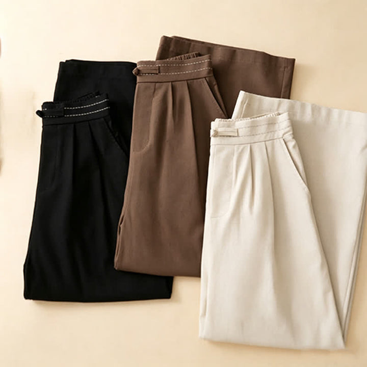 Buddha Stones Summer Casual Minimalist Solid Ankle Pants One Frog Button Women's Straight Leg Pants With Pockets - image 21