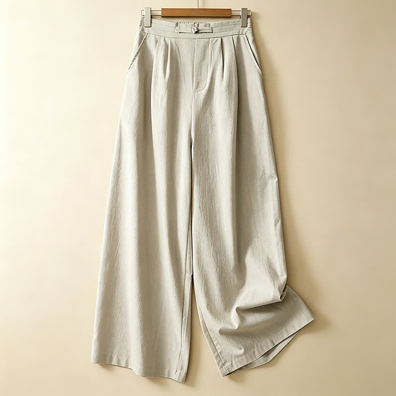 Buddha Stones Summer Casual Minimalist Solid Ankle Pants One Frog Button Women's Straight Leg Pants With Pockets - Beige - US12, UK/AU16, EU44 (3XL) - image 10