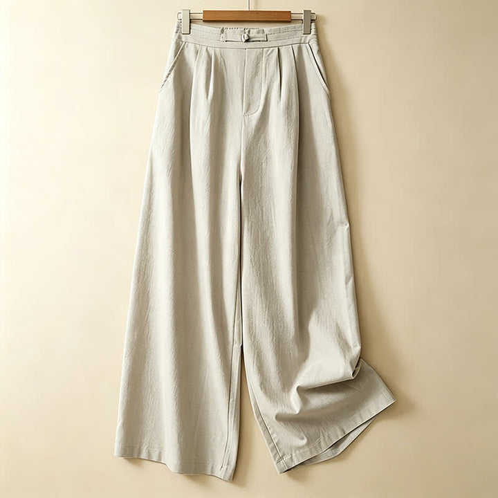 Buddha Stones Summer Casual Minimalist Solid Ankle Pants One Frog Button Women's Straight Leg Pants With Pockets - Beige - US12, UK/AU16, EU44 (3XL) - image 10