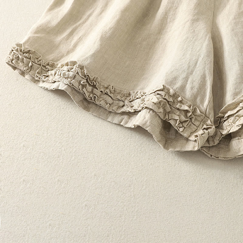 Buddha Stones Summer Casual Vintage Solid Elastic Waist Ruffled Hem Women's Shorts With Pockets - image 25