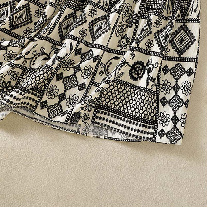 Buddha Stones Summer Bohemian Casual Black Beige Geometric Floral Women's Skirt - image 8