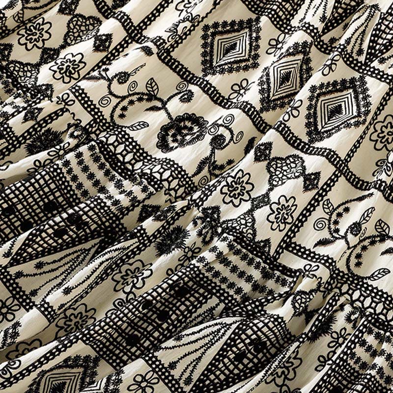 Buddha Stones Summer Bohemian Casual Black Beige Geometric Floral Women's Skirt - image 6