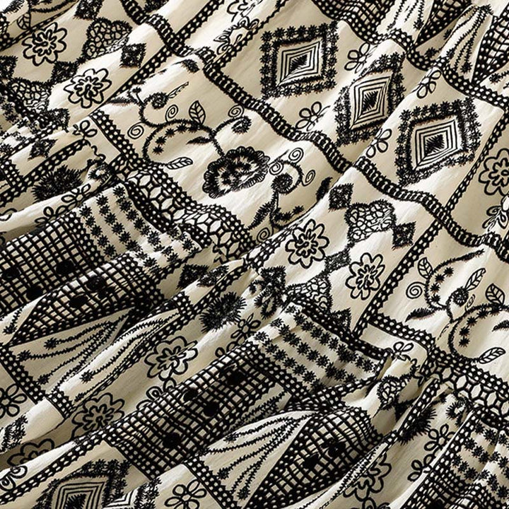 Buddha Stones Summer Bohemian Casual Black Beige Geometric Floral Women's Skirt - image 6