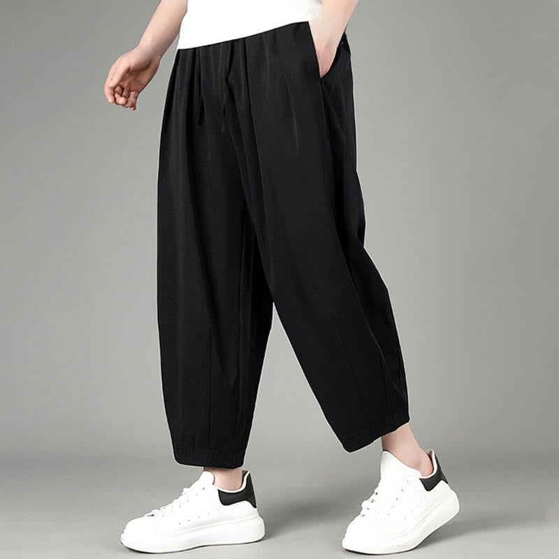 Buddha Stones Summer Casual Minimalist Drawstring Solid Capri Pants Men's Harem Pants With Pockets - image 6