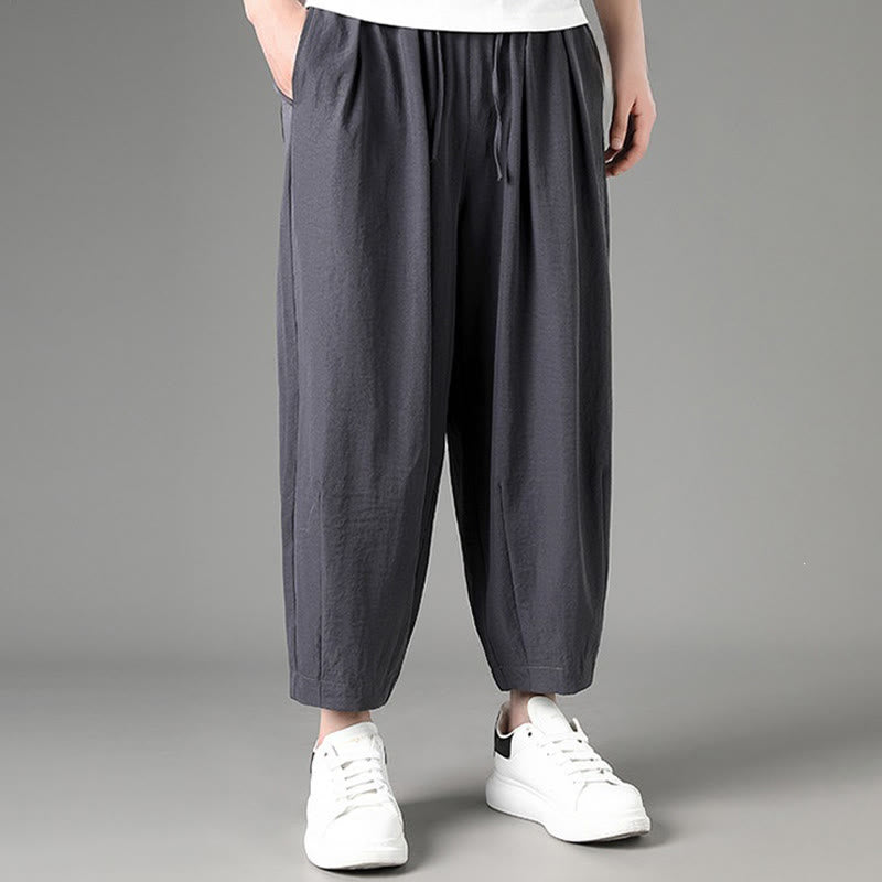 Buddha Stones Summer Casual Minimalist Drawstring Solid Capri Pants Men's Harem Pants With Pockets - image 10