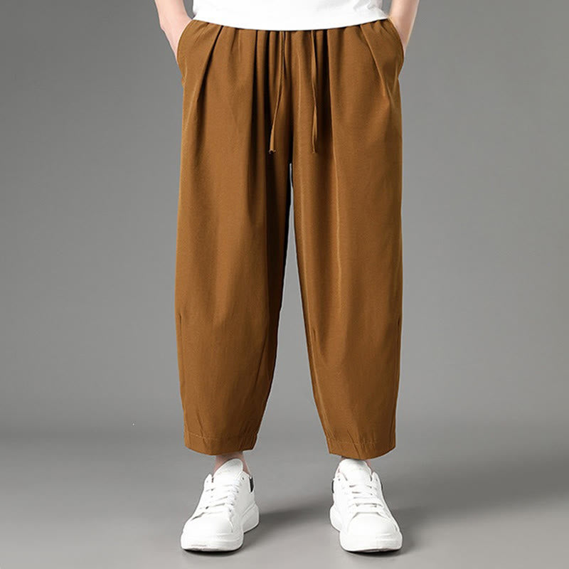 Buddha Stones Summer Casual Minimalist Drawstring Solid Capri Pants Men's Harem Pants With Pockets - image 3