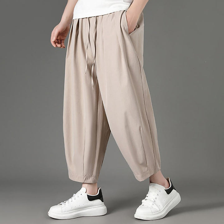 Buddha Stones Summer Casual Minimalist Drawstring Solid Capri Pants Men's Harem Pants With Pockets - image 15