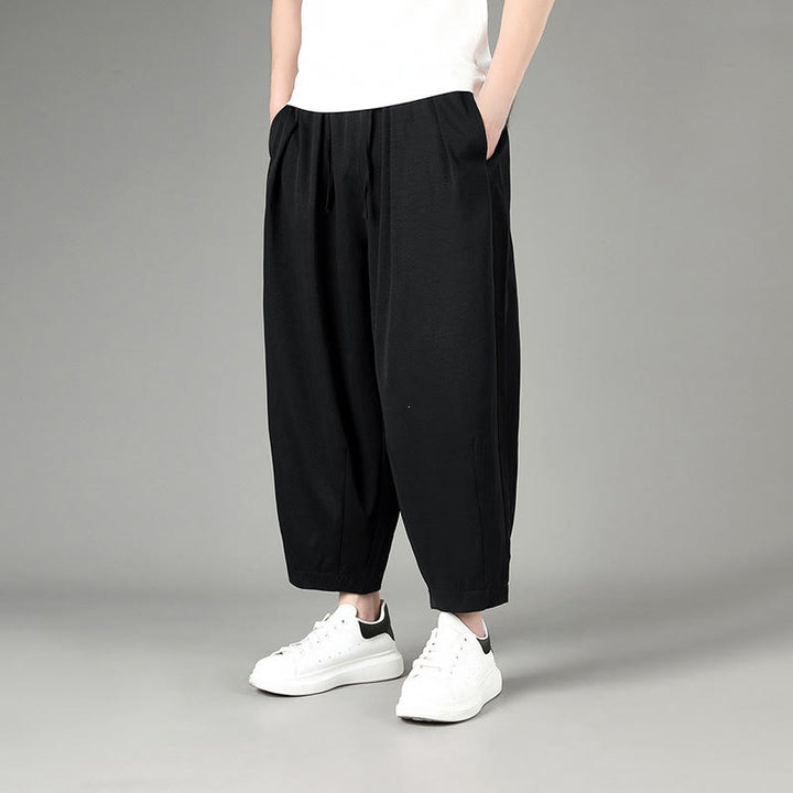 Buddha Stones Summer Casual Minimalist Drawstring Solid Capri Pants Men's Harem Pants With Pockets - image 8