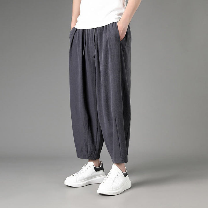 Buddha Stones Summer Casual Minimalist Drawstring Solid Capri Pants Men's Harem Pants With Pockets - image 12