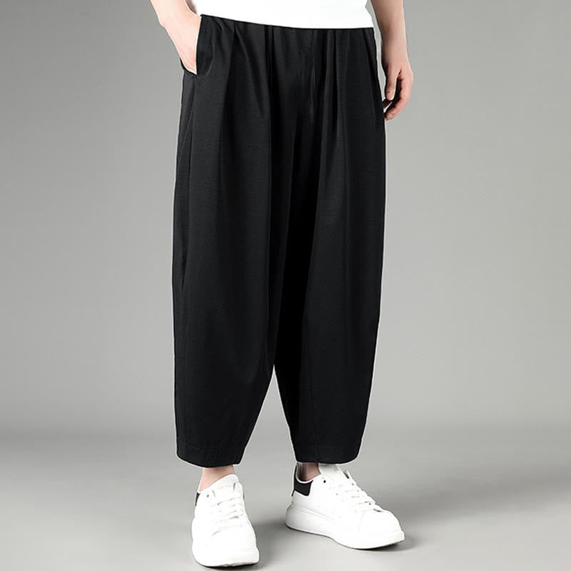 Buddha Stones Summer Casual Minimalist Drawstring Solid Capri Pants Men's Harem Pants With Pockets - image 7