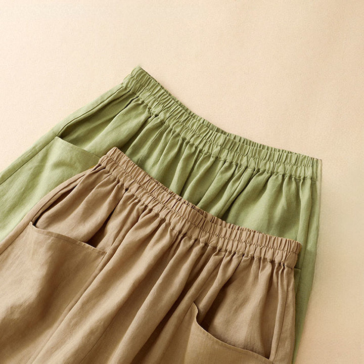 Buddha Stones Summer Casual Solid Elastic Waist Cropped Pants Women's Wide Leg Pants With Pockets - image 17