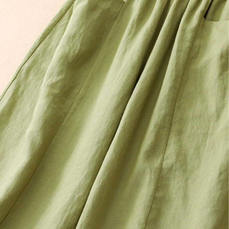 Buddha Stones Summer Casual Solid Elastic Waist Cropped Pants Women's Wide Leg Pants With Pockets - image 13