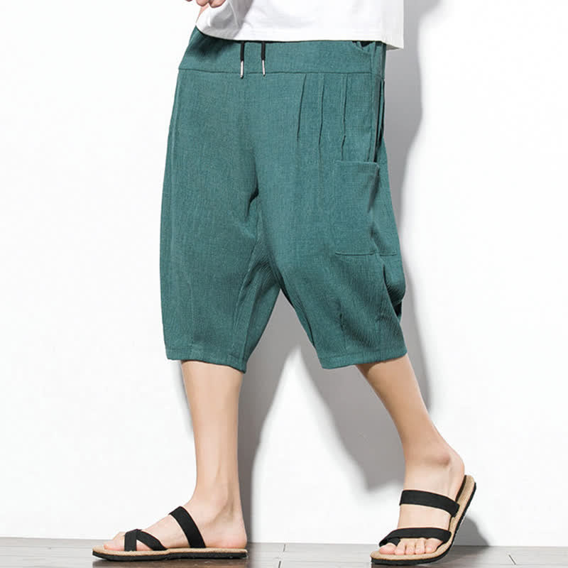 Buddha Stones Summer Casual Minimalist Drawstring Solid Men's Cropped Pants With Pocket - SeaGreen - US/UK/AU46, EU56 (5XL) - image 0