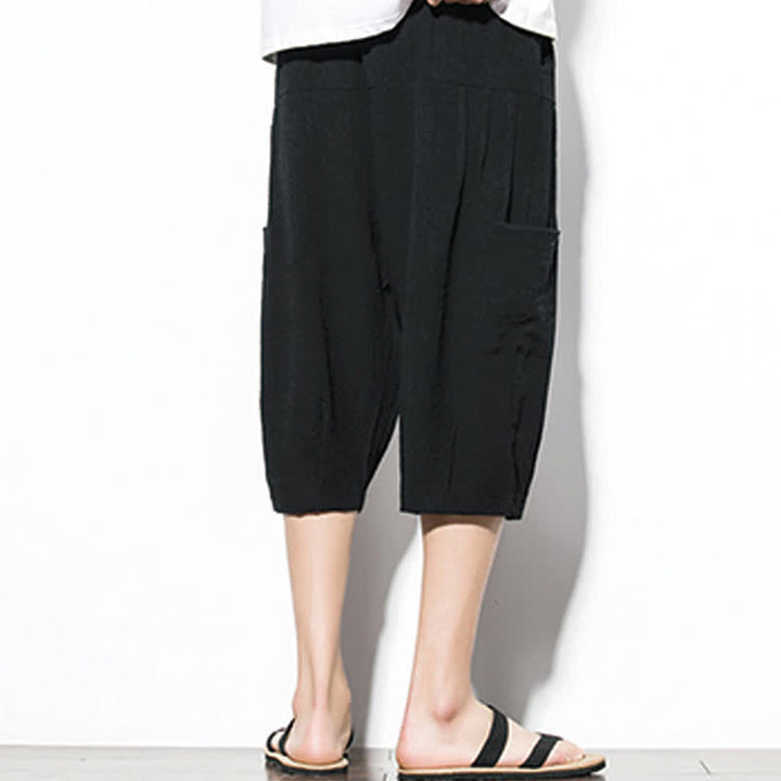 Buddha Stones Summer Casual Minimalist Drawstring Solid Men's Cropped Pants With Pocket - image 13