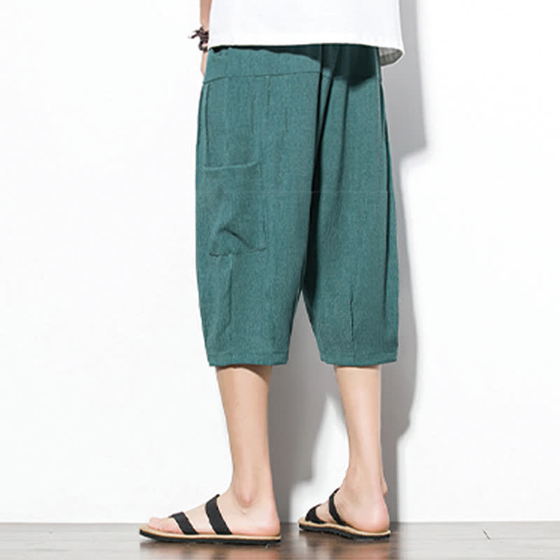 Buddha Stones Summer Casual Minimalist Drawstring Solid Men's Cropped Pants With Pocket - image 4
