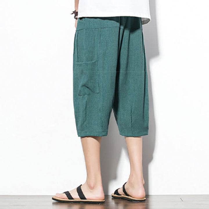 Buddha Stones Summer Casual Minimalist Drawstring Solid Men's Cropped Pants With Pocket - image 4