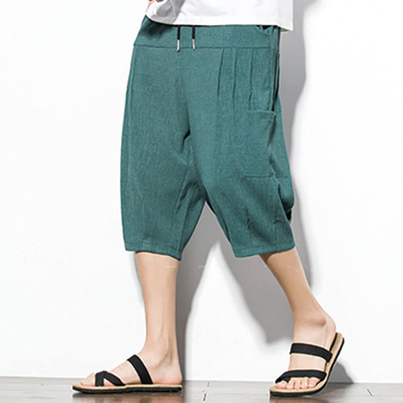 Buddha Stones Summer Casual Minimalist Drawstring Solid Men's Cropped Pants With Pocket - image 6