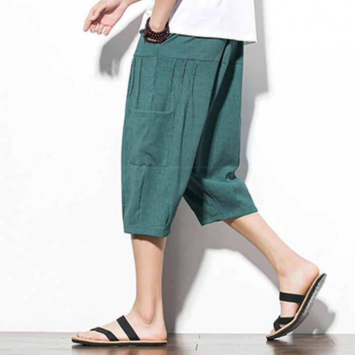 Buddha Stones Summer Casual Minimalist Drawstring Solid Men's Cropped Pants With Pocket - image 5