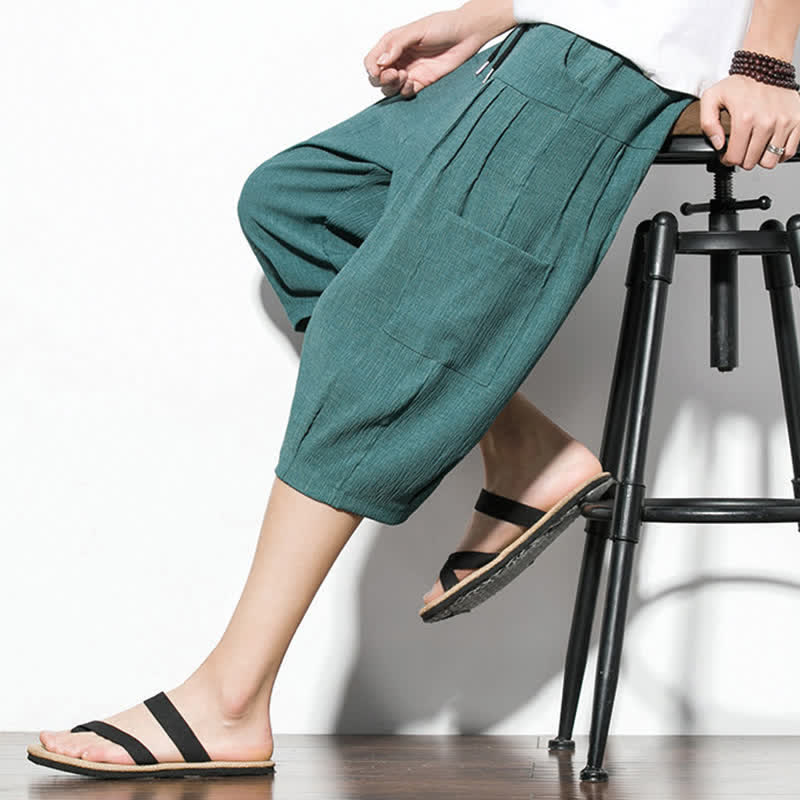 Buddha Stones Summer Casual Minimalist Drawstring Solid Men's Cropped Pants With Pocket - image 7