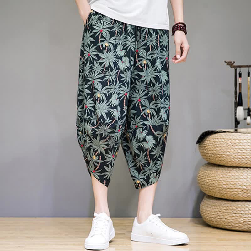 Buddha Stones Summer Boho Casual Drawstring Floral Capri Pants Men's Harem Pants With Pocket - image 1