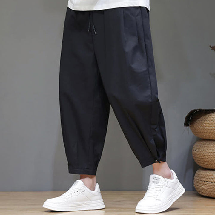 Buddha Stones Summer Casual Minimalist Drawstring Solid Men's Cropped Pants With Pocket - image 8