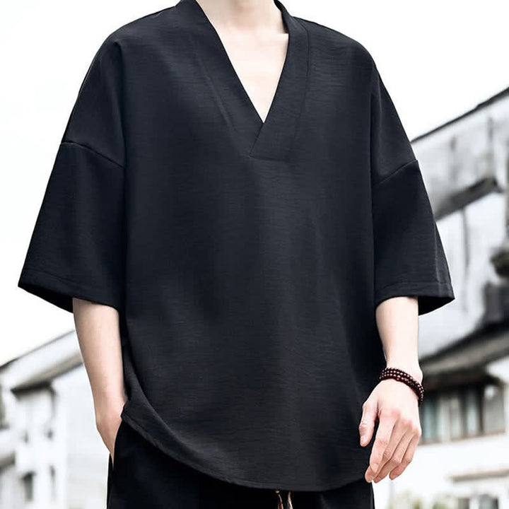 Buddha Stones Summer Minimalist Casual Side Slit Solid Men's Short Sleeve T-Shirts - image 13