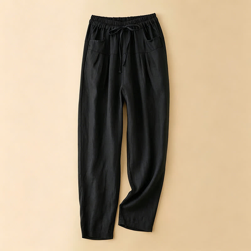 Buddha Stones Summer Casual Minimalist Drawstring Solid Ankle Pants Women's Harem Pants With Pocket - Black - US8-10, UK/AU12-14, EU40-42 (2XL) - image 2