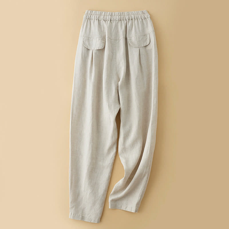 Buddha Stones Summer Casual Minimalist Drawstring Solid Ankle Pants Women's Harem Pants With Pocket - image 8
