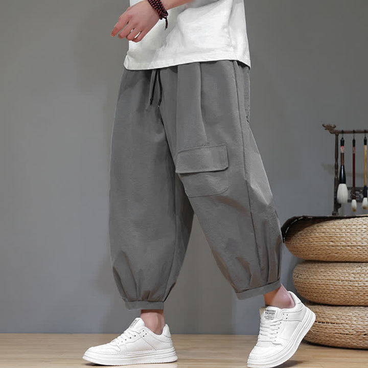 Buddha Stones Summer Casual Minimalist Drawstring Solid Capri Pants Men's Harem Pants With Pockets - Silver - US/UK/AU46, EU56 (5XL) - image 7