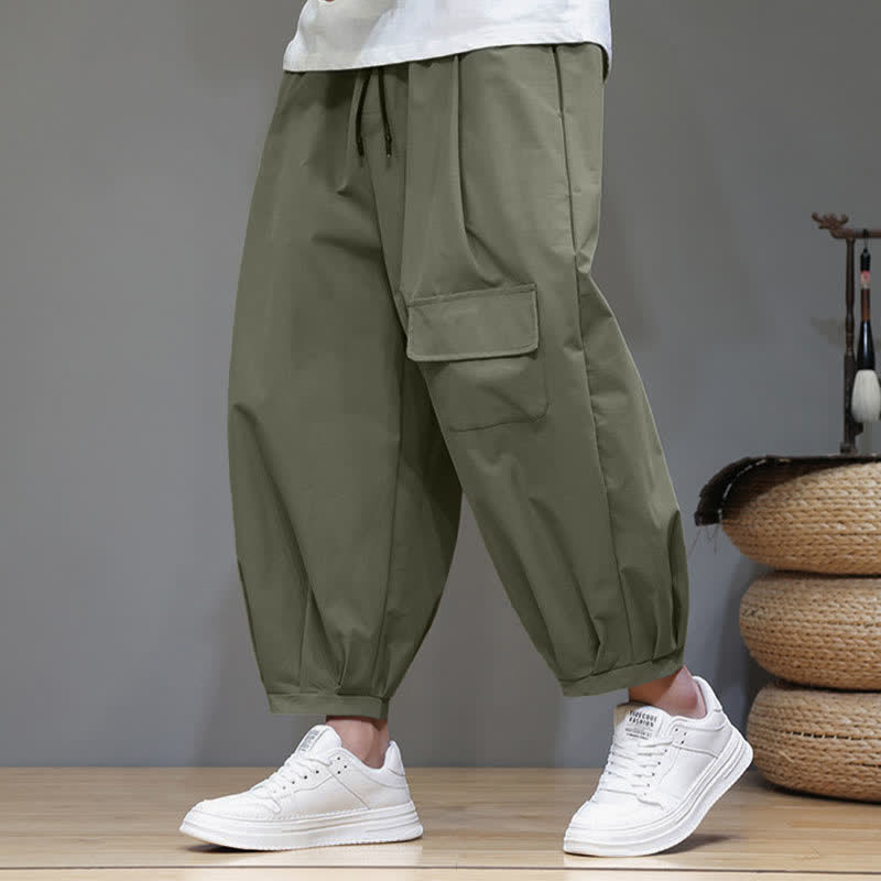 Buddha Stones Summer Casual Minimalist Drawstring Solid Capri Pants Men's Harem Pants With Pockets - DarkSeaGreen - US/UK/AU46, EU56 (5XL) - image 0