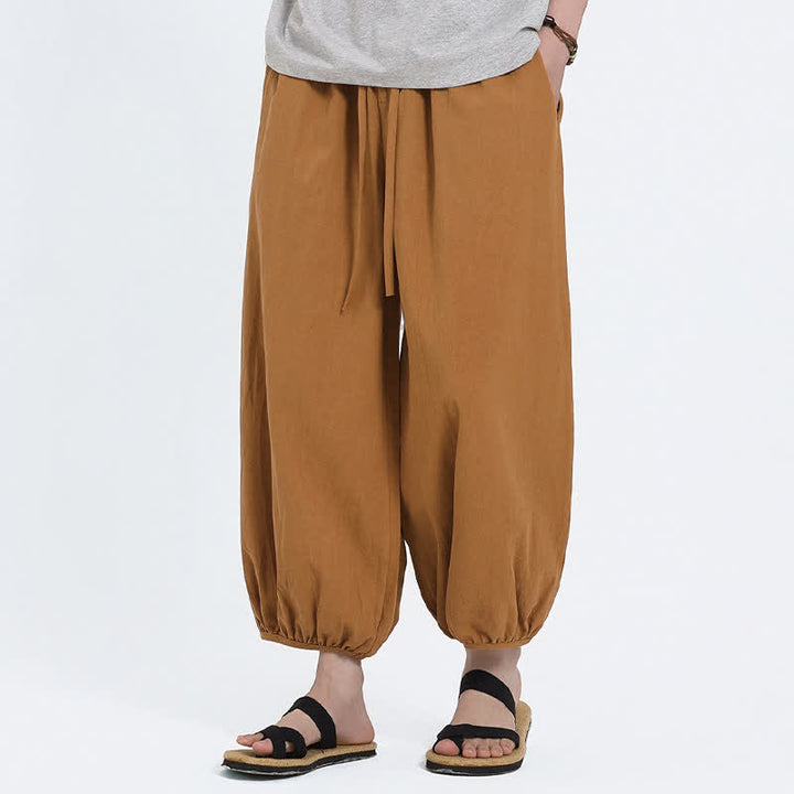 Buddha Stones Summer Tang Style Casual Drawstring Solid Cropped Pants Men's Harem Pants With Pockets - image 20