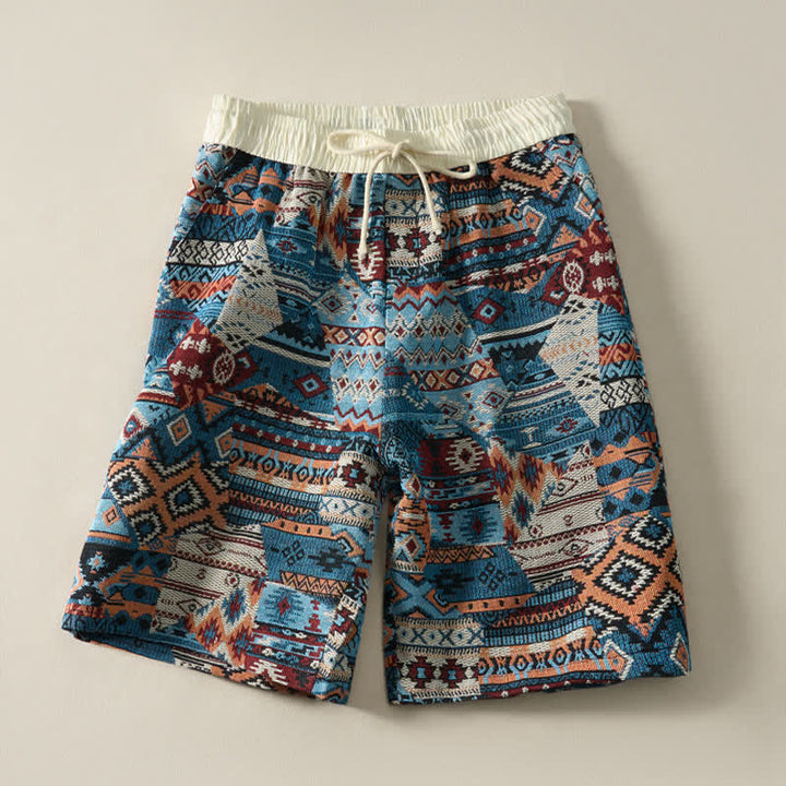 Buddha Stones Summer Casual Boho Drawstring Geometric Men's Shorts With Pockets - SteelBlue - US/UK/AU46, EU56 (5XL) - image 0