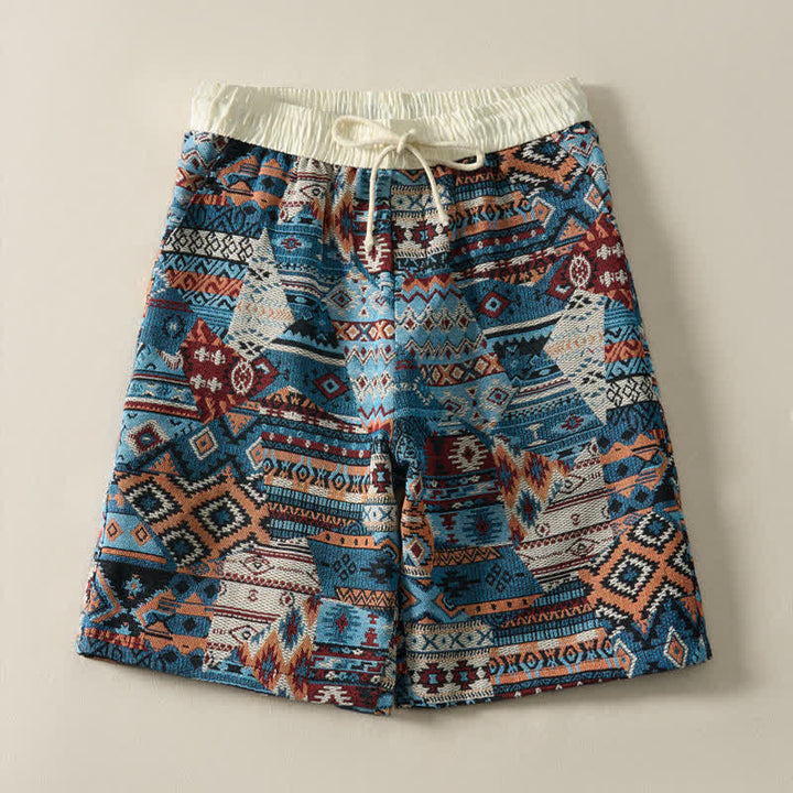 Buddha Stones Summer Casual Boho Drawstring Geometric Men's Cropped Pants With Pockets - image 1