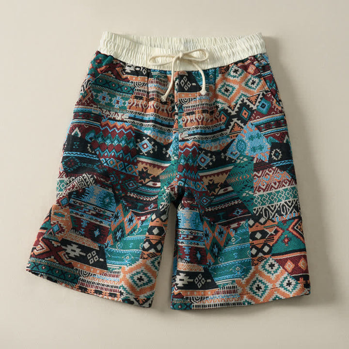 Buddha Stones Summer Casual Boho Drawstring Geometric Men's Shorts With Pockets - DarkCyan - US/UK/AU46, EU56 (5XL) - image 9