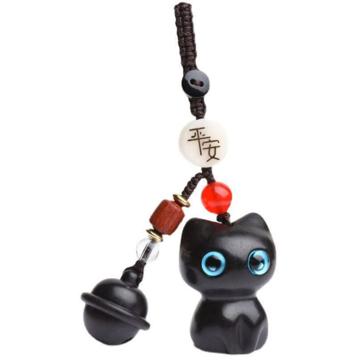 Buddha Stones Ebony Wood & Red Sandalwood Hand Carved Cat Bell Protection Keychains - image 9