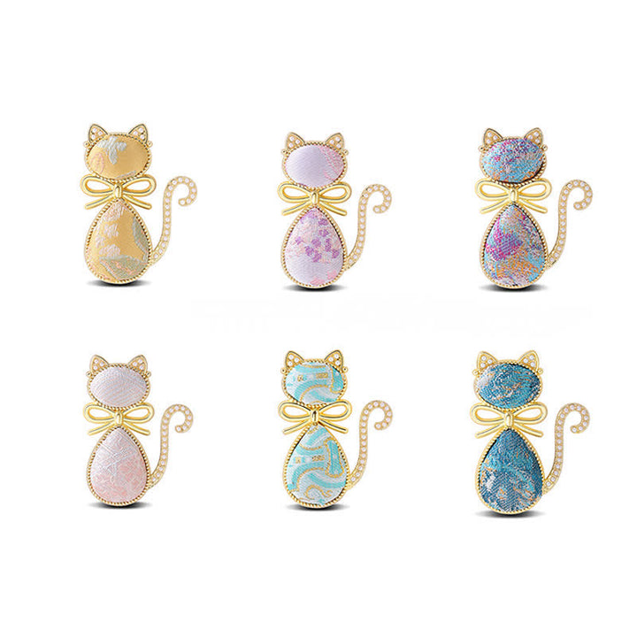 Buddha Stones Pearl Song Brocade Cat Bow Purity Brooch - image 1