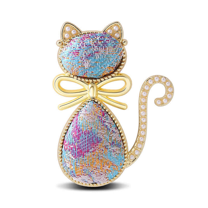 Buddha Stones Pearl Song Brocade Cat Bow Purity Brooch - Multicolor(Same Color Tone – Pattern Varies) - image 8