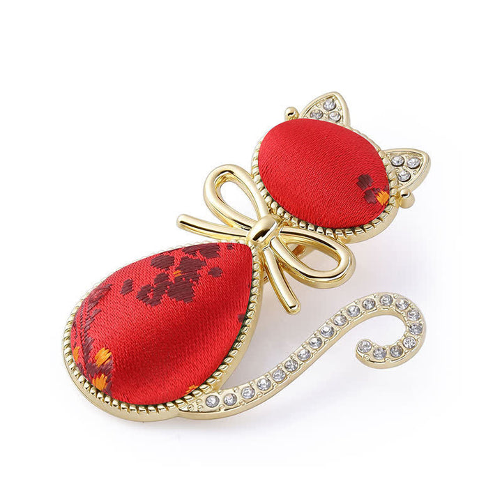 Buddha Stones Song Brocade Cat Gold Plated Rhinestone Chinese Style Hair Stick - Red (Same Color Tone – Pattern Varies) - image 3