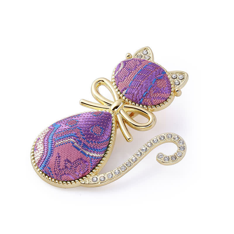 Buddha Stones Song Brocade Cat Gold Plated Rhinestone Chinese Style Hair Stick - Purple (Same Color Tone – Pattern Varies) - image 0
