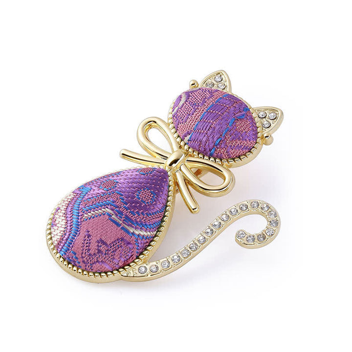 Buddha Stones Song Brocade Cat Gold Plated Rhinestone Chinese Style Hair Stick - Purple (Same Color Tone – Pattern Varies) - image 0