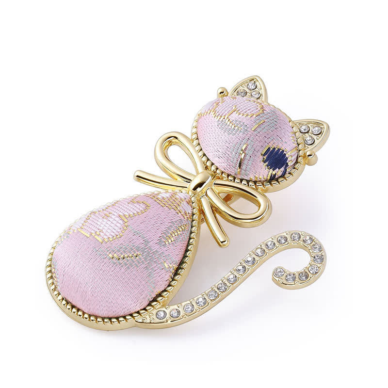 Buddha Stones Song Brocade Cat Gold Plated Rhinestone Chinese Style Hair Stick - Pink (Same Color Tone – Pattern Varies) - image 4
