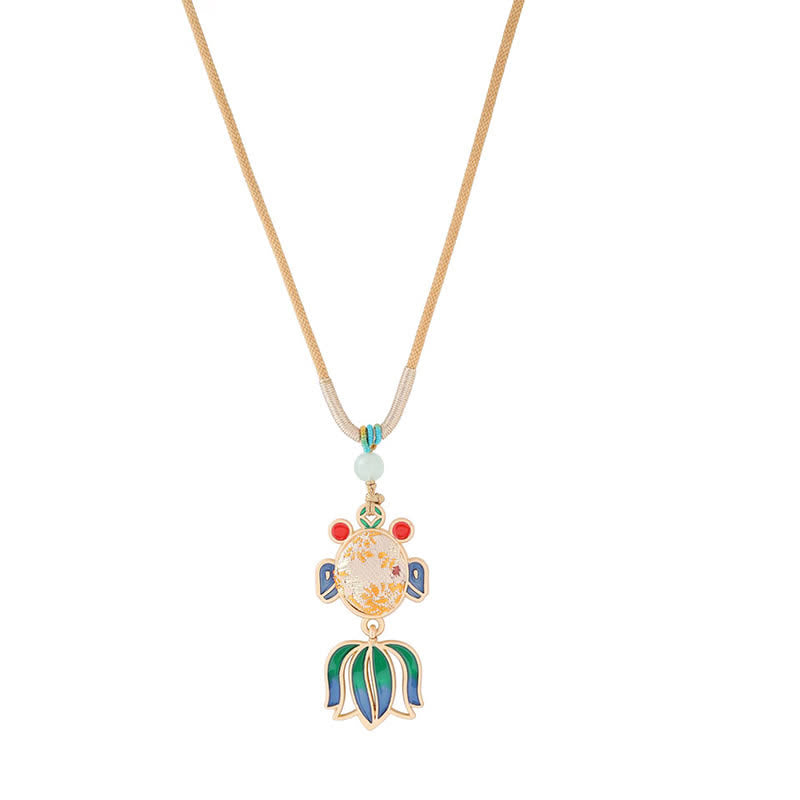 Buddha Stones Song Brocade Koi Fish Success Enamel Pendant Guofeng Necklace - Light Gold(Same Color Tone – Pattern Varies) - image 8