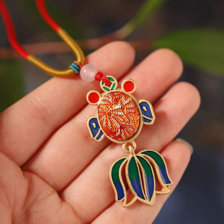 Buddha Stones Song Brocade Koi Fish Success Enamel Pendant Guofeng Necklace - image 0
