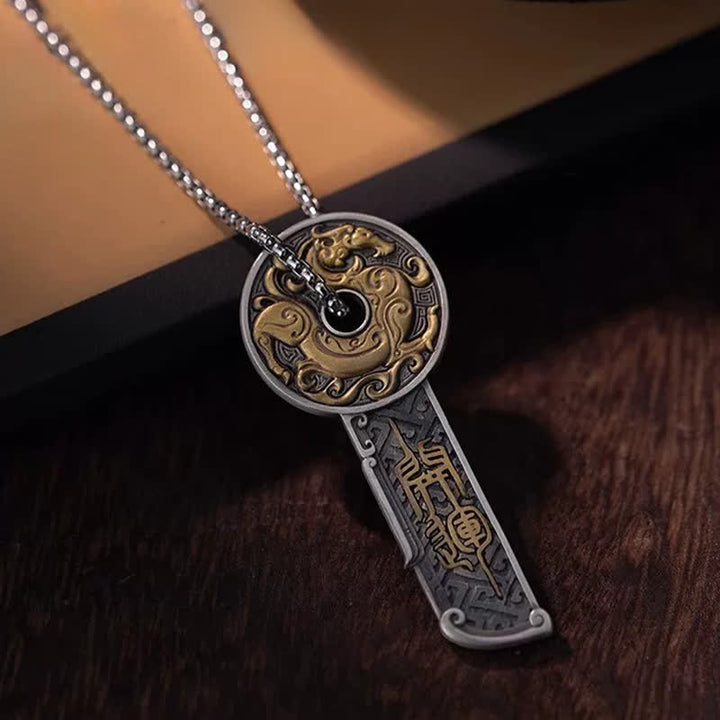 Buddha Stones Copper Dragon Strength Vintage Coin Pendant Necklace - image 1